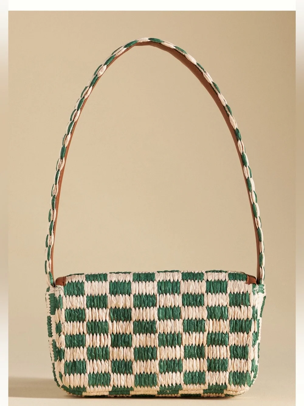 Anthropologie Fiona Shoulder Bag:
Raffia Edition in green and white check. - Picture 2 of 8